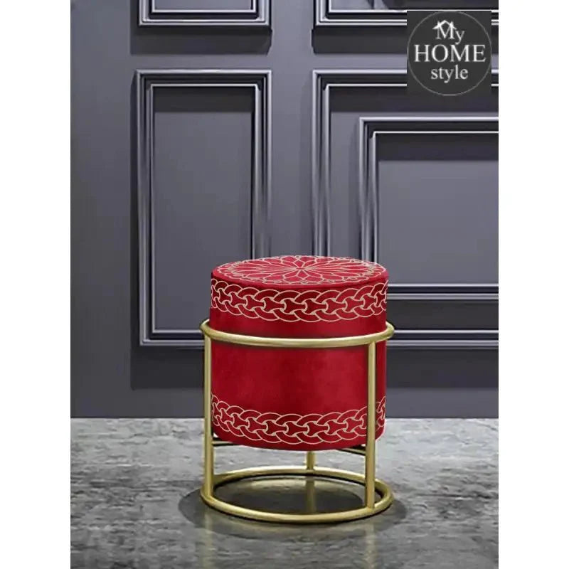 Luxury Wooden Round stool Embroidered With Steel Stand -1156