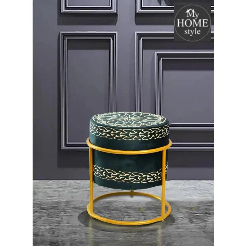 Luxury Wooden Round stool Embroidered With Steel Stand -1157