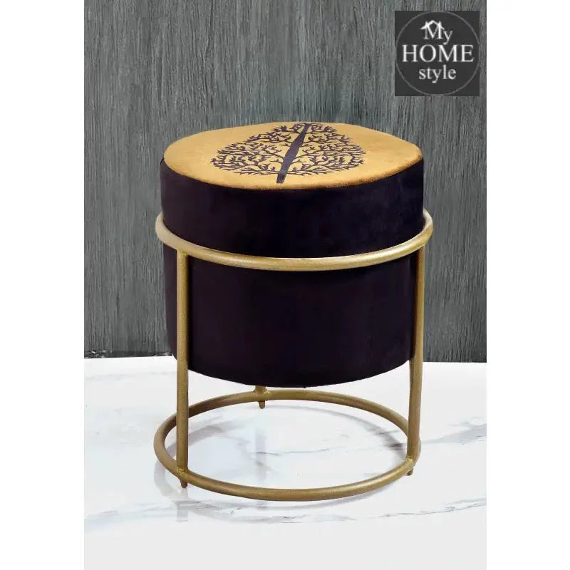 Luxury Wooden Round stool Embroidered With Steel Stand -1197