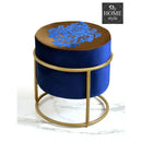 Luxury Wooden Round stool Embroidered With Steel Stand -1198