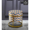 Luxury Wooden Round stool Printed Velvet With Steel Stand -1195