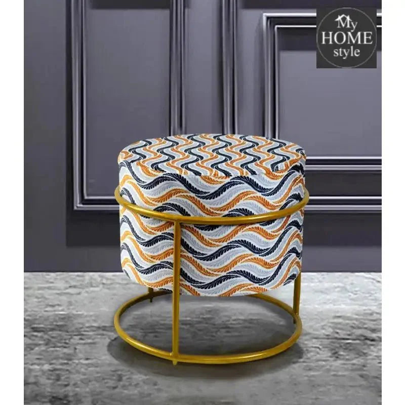 Luxury Wooden Round stool Printed Velvet With Steel Stand -1195