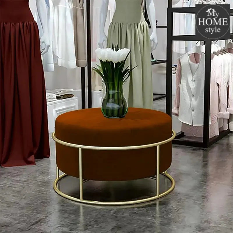 Luxury Wooden Round stool With Steel Stand -301