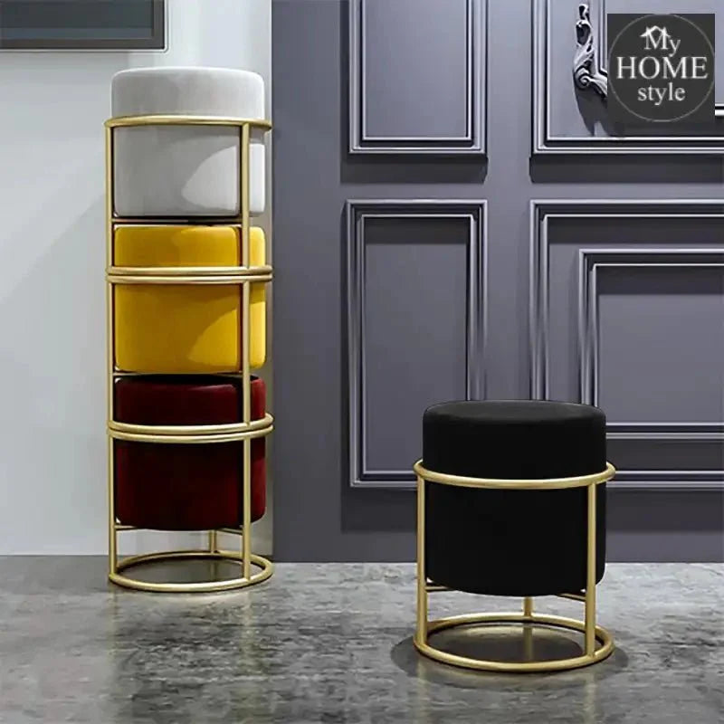 Luxury Wooden Round stool With Steel Stand -309
