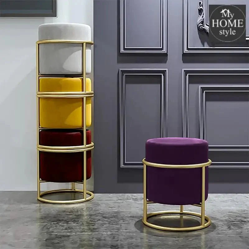 Luxury Wooden Round stool With Steel Stand -310