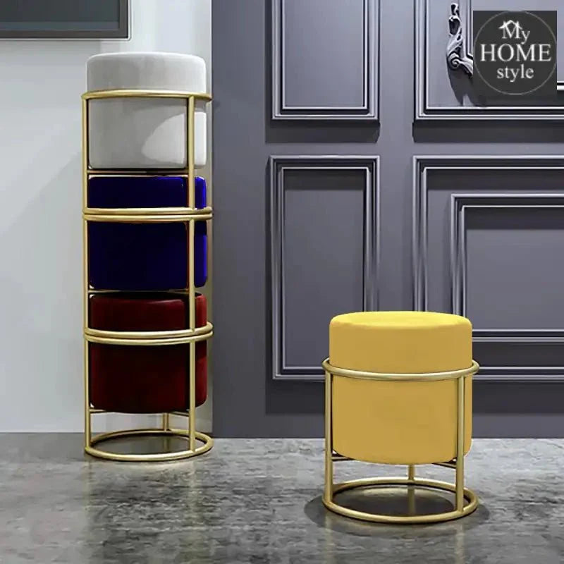 Luxury Wooden Round stool With Steel Stand -312