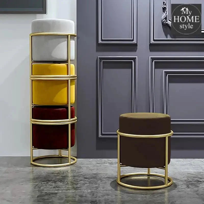 Luxury Wooden Round stool With Steel Stand -313