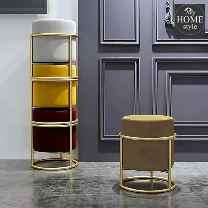 Luxury Wooden Round stool With Steel Stand -315