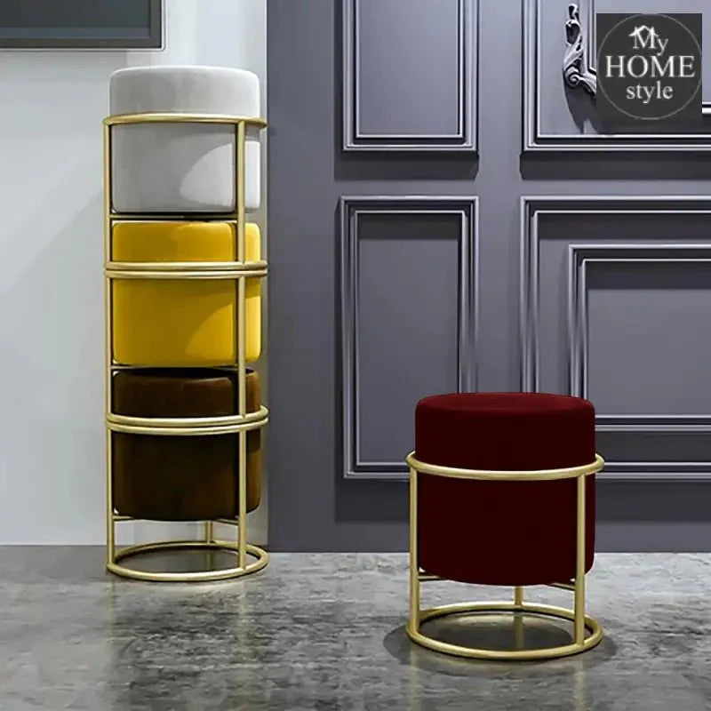 Luxury Wooden Round stool With Steel Stand -318