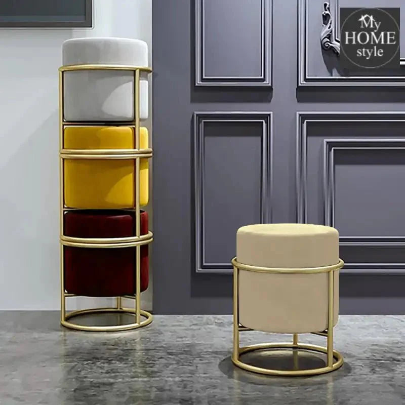 Luxury Wooden Round stool With Steel Stand -319