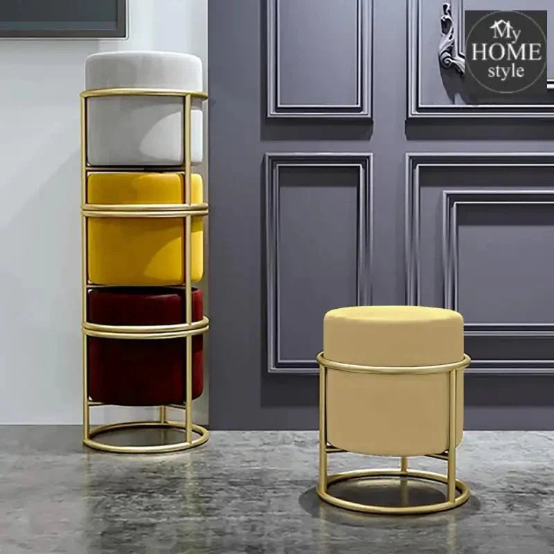 Luxury Wooden Round stool With Steel Stand -322