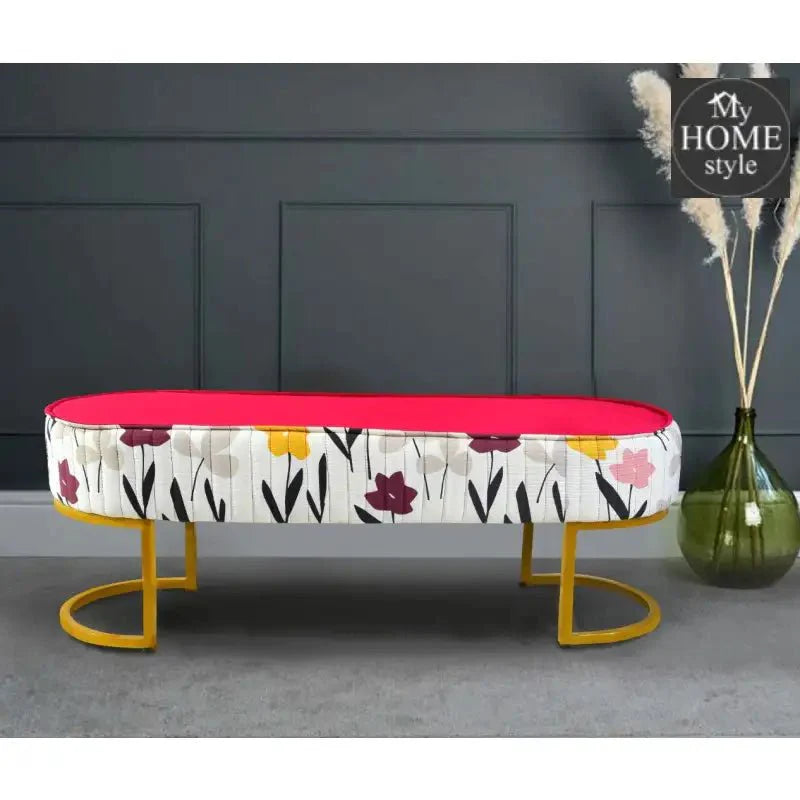 Luxury Wooden stool 3 Seater Printed With Steel Stand -1174