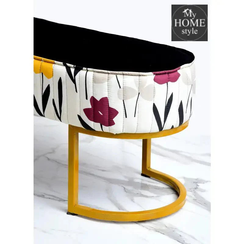 Luxury Wooden stool 3 Seater Printed With Steel Stand -1175