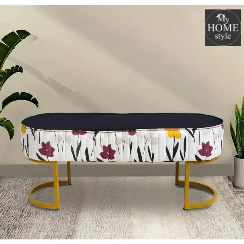 Luxury Wooden stool 3 Seater Printed With Steel Stand -1175