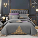 Mariana Centered Embroidered Motif Duvet Cover Set Coffee Grey