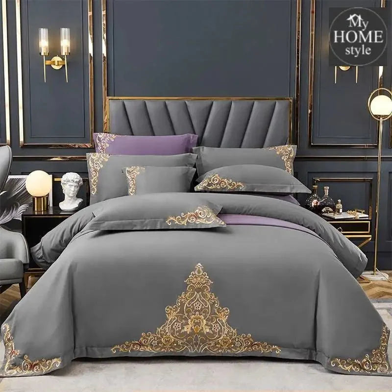 Mariana Centered Embroidered Motif Duvet Cover Set Coffee Grey