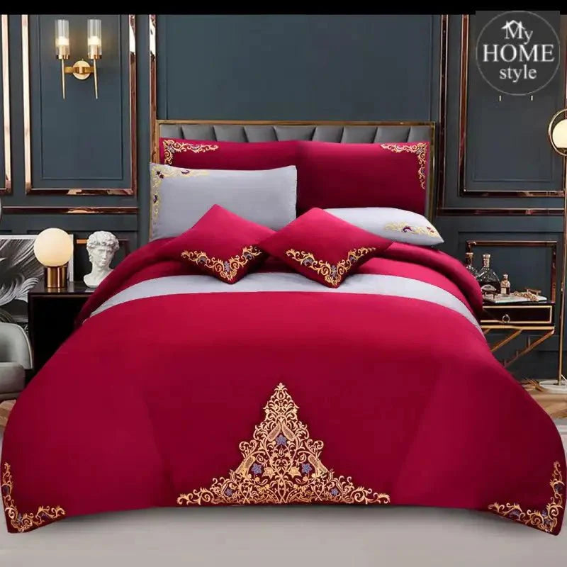 Mariana Centered Embroidered Motif Duvet Cover Set Maroon