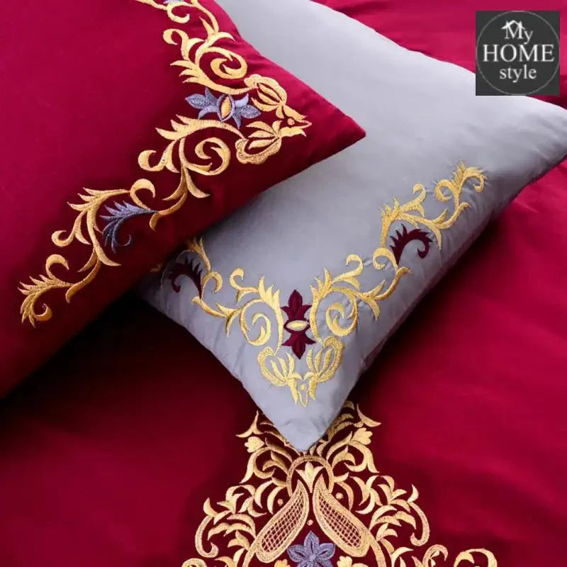 Mariana Centered Embroidered Motif Duvet Cover Set Maroon