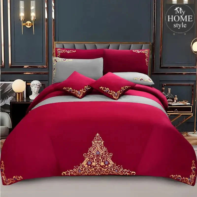 Mariana Centered Embroidered Motif Duvet Cover Set Maroon