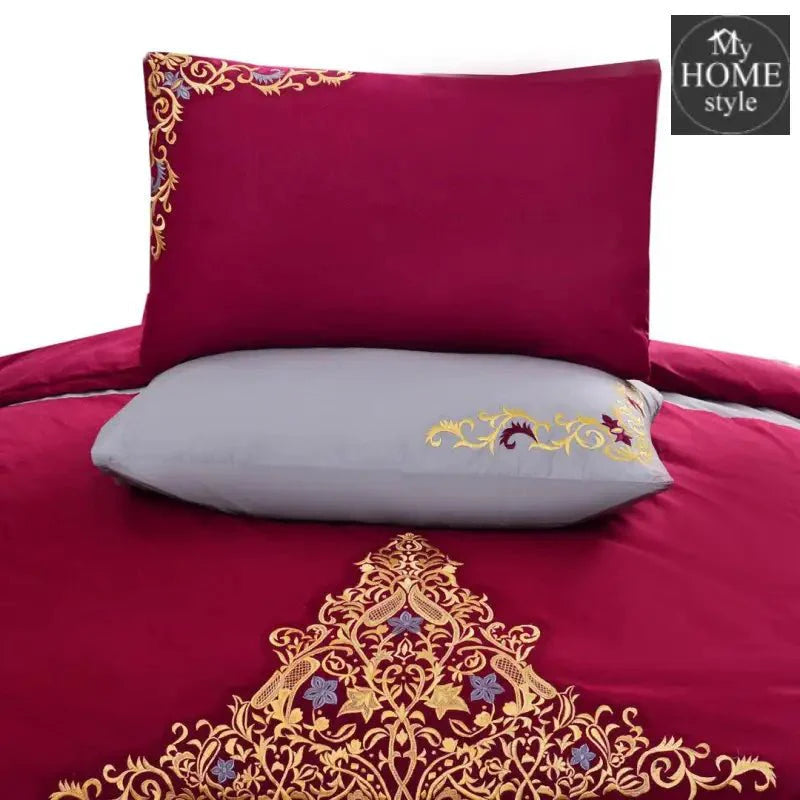Mariana Centered Embroidered Motif Duvet Cover Set Maroon