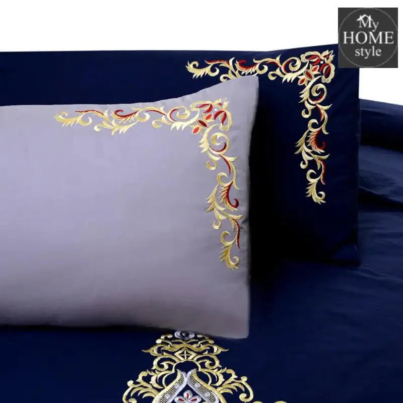 Mariana Centered Embroidered Motif Duvet Cover Set Navy