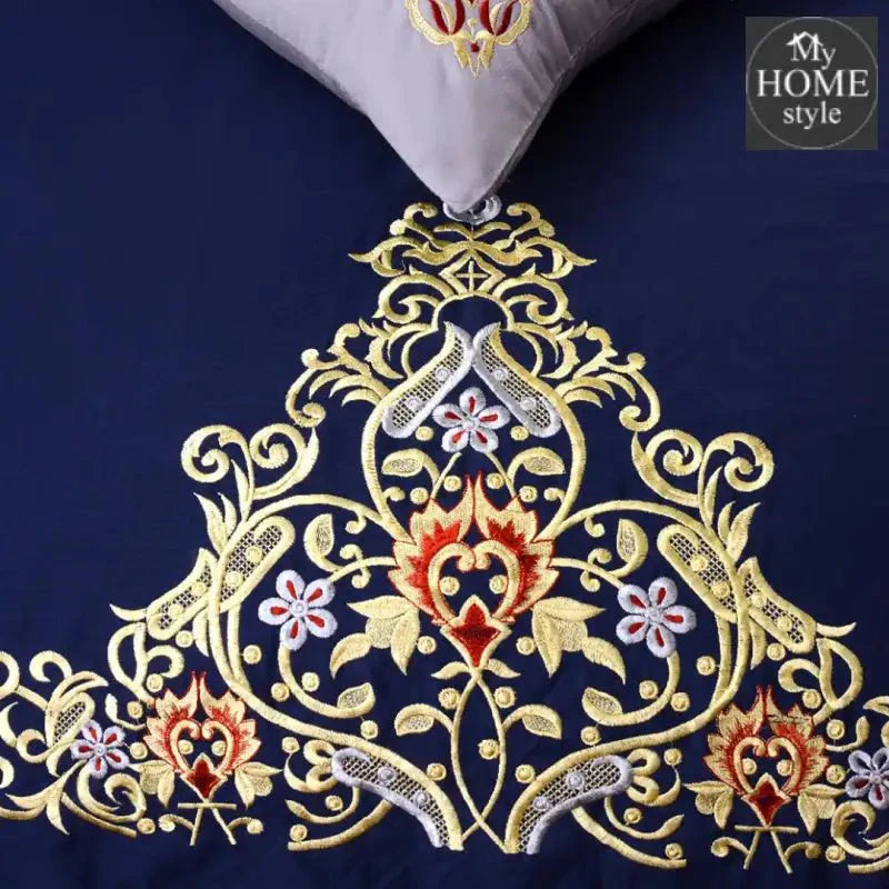 Mariana Centered Embroidered Motif Duvet Cover Set Navy