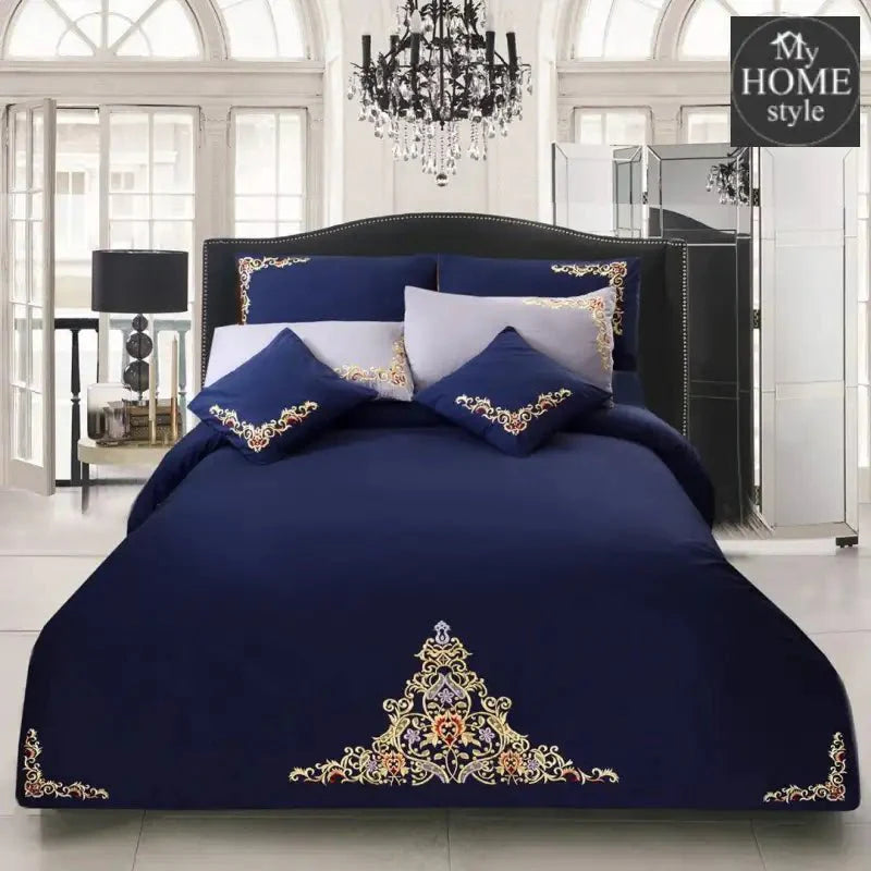 Mariana Centered Embroidered Motif Duvet Cover Set Navy
