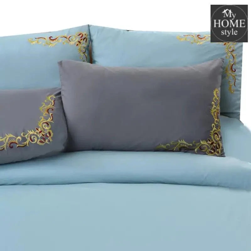 Mariana Centered Embroidered Motif Duvet Cover Set Sky Blue & Grey