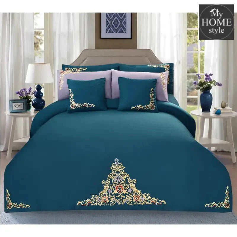 Mariana Centered Embroidered Motif Duvet Cover Set Teal