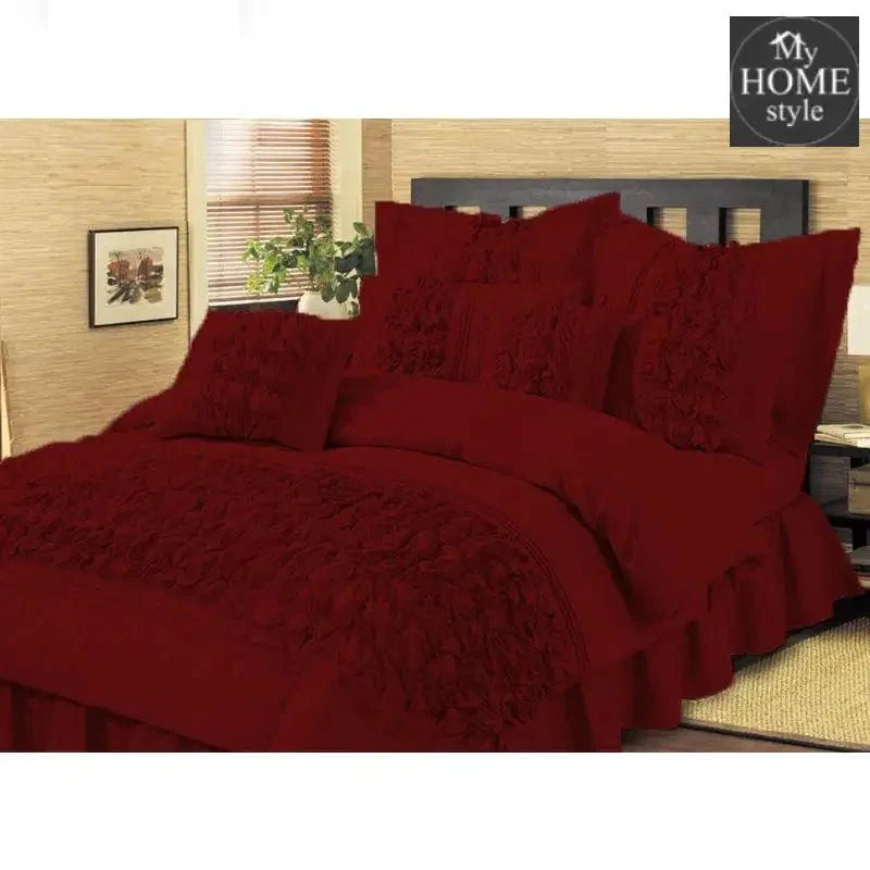 Maroon Embellished ruffled Comforter set 8 PC's