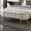Modern Beige Bedroom Storage Tufted Bench with 2 Drawers in Leather Upholstery -1228