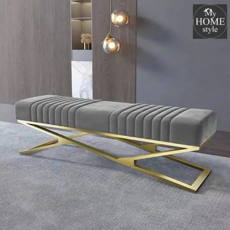 Modern Grey Velvet Upholstered Ottoman Bench in Gold -785
