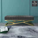 Modern Velvet Upholstered Ottoman Bench in Gold -790