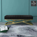 Modern Velvet Upholstered Ottoman Bench in Gold -791