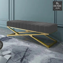 Modern Velvet Upholstered Ottoman Bench in Gold -805