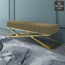 Modern Velvet Upholstered Ottoman Bench in Gold -807