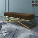 Modern Velvet Upholstered Ottoman Bench in Gold -808