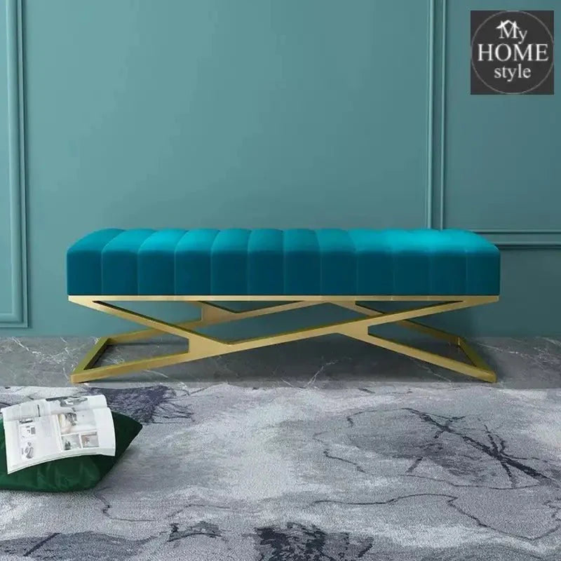 Modern Zinc Velvet Upholstered Ottoman Bench in Gold -786