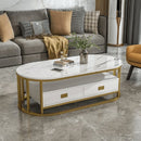 Natural Oval Coffee Table Living Room Luxury White Lounge Computer Coffee Table - 1393