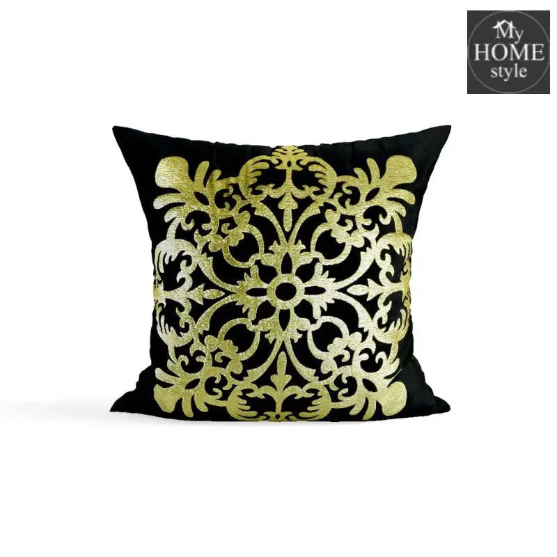 PACK OF 2 VELVET BLACK CUSHION COVER WITH GOLDEN MOTIF