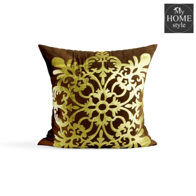 PACK OF 2 VELVET BROWN CUSHION COVER WITH GOLDEN MOTIF