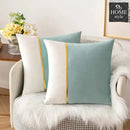 PACK OF 2 VELVET DECORATIVE SQUARE CUSHION - AQUA AND WHITE