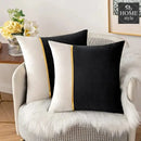 PACK OF 2 VELVET DECORATIVE SQUARE CUSHION - BLACK AND WHITE