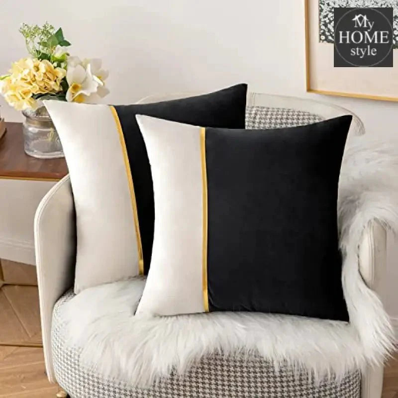 PACK OF 2 VELVET DECORATIVE SQUARE CUSHION - BLACK AND WHITE