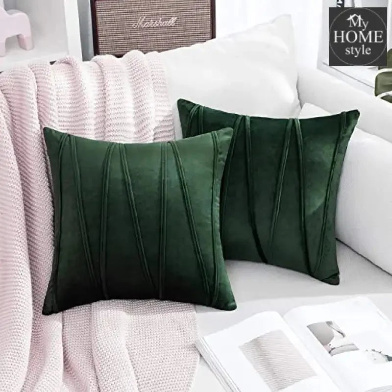 PACK OF 2 VELVET DECORATIVE SQUARE CUSHION -DEEP GREEN