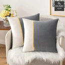 PACK OF 2 VELVET DECORATIVE SQUARE CUSHION - GREY AND WHITE