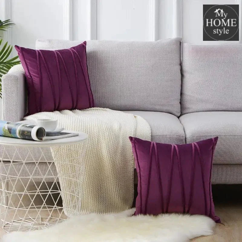 PACK OF 2 VELVET DECORATIVE SQUARE CUSHION -PURPLE