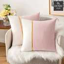 PACK OF 2 VELVET DECORATIVE SQUARE CUSHION - SOFT PINK AND WHITE