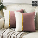 PACK OF 2 VELVET DECORATIVE SQUARE CUSHION - TEA PINK AND WHITE