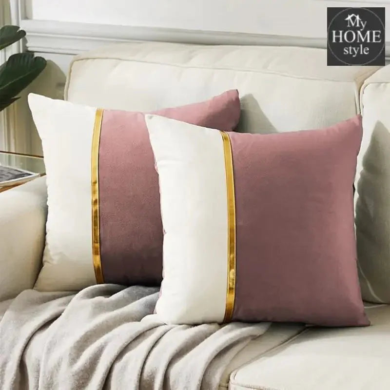 PACK OF 2 VELVET DECORATIVE SQUARE CUSHION - TEA PINK AND WHITE